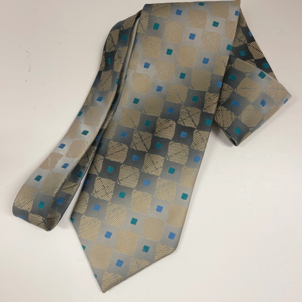 Wembley Gold Gray‎ Blue Checkered Mens Tie